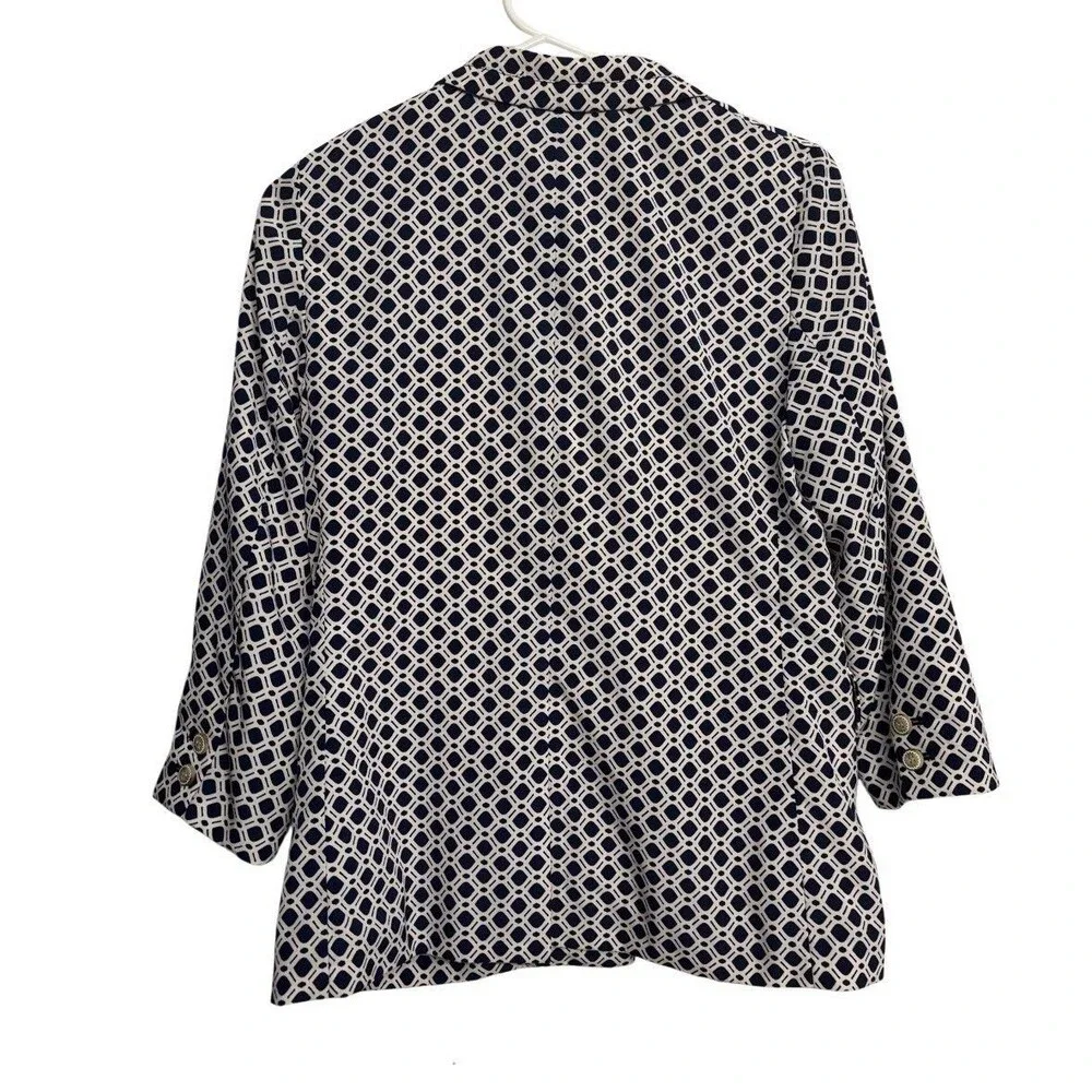 Anthropologie Cartonnier Blazer Jacket Womens Small White Blue Geometric Print